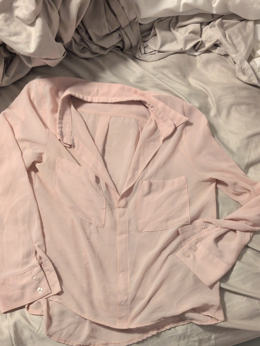 Light Pink Sheer Button-Up Blouse